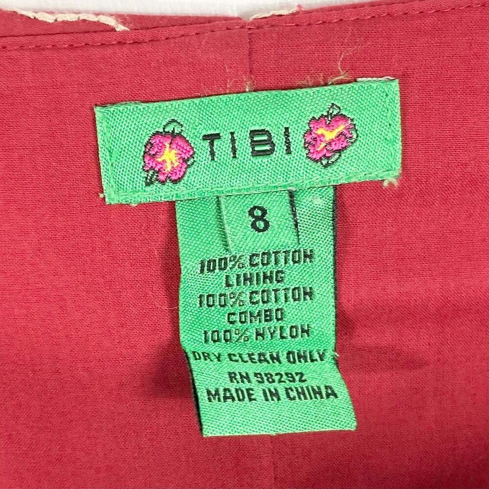 NWOT TIBI Dress 8 Merlot Beads Embroidery FitFlare Pleated Sweetheart-CuffedNeck - Picture 3 of 13